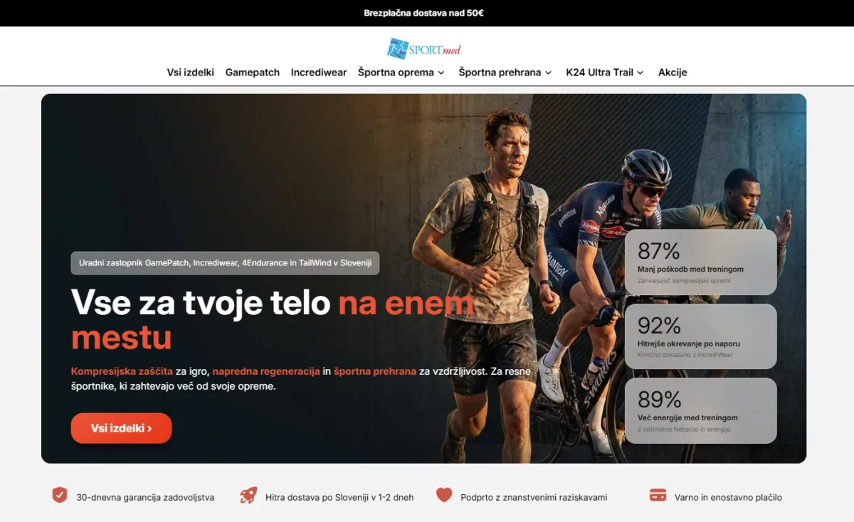 Posnetek zaslona spletne strani Sportmed